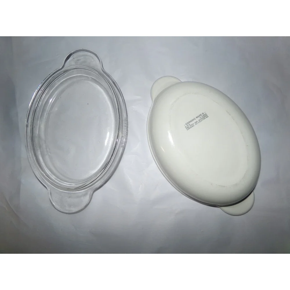 Corning Ware P-14-B White Oval Casserole Dish with Glass Lid 14 Oz Vintage